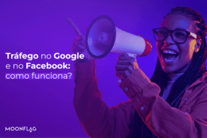 mulher com megafone simbolizando o trafego no Google e no Facebook